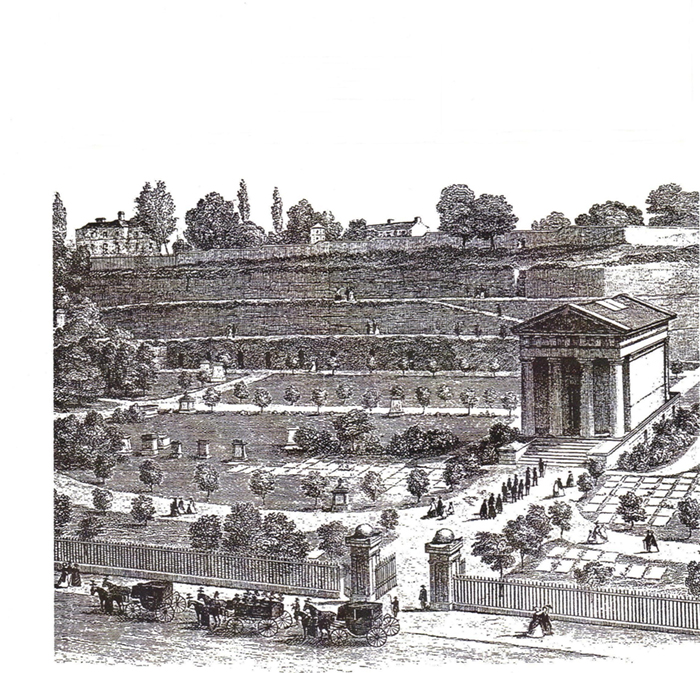 Etching of Key Hill cemetery